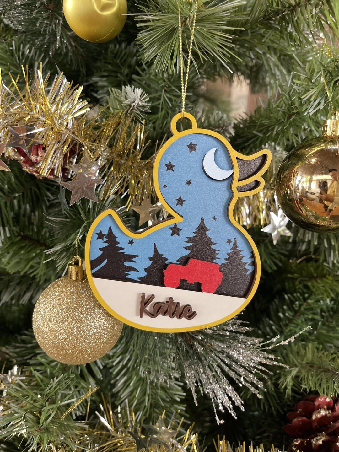 Customer photo review of Personalized Jeep Duck Christmas tree Layered Wooden Ornament