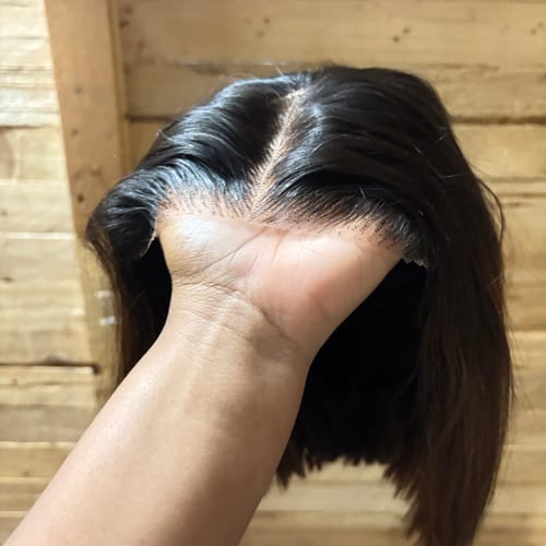 Customer photo review of 10” 5x5 Hand Made Vietnamese SDD Bone Straight Ombre Choc Brown Wig