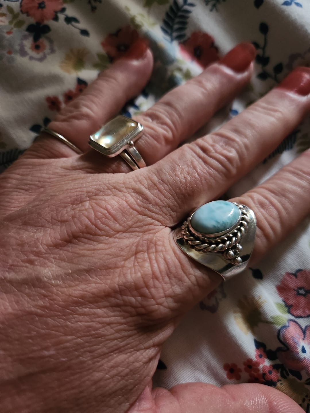 Customer photo review of Larimar Sterling Silver Boho Ring for Women