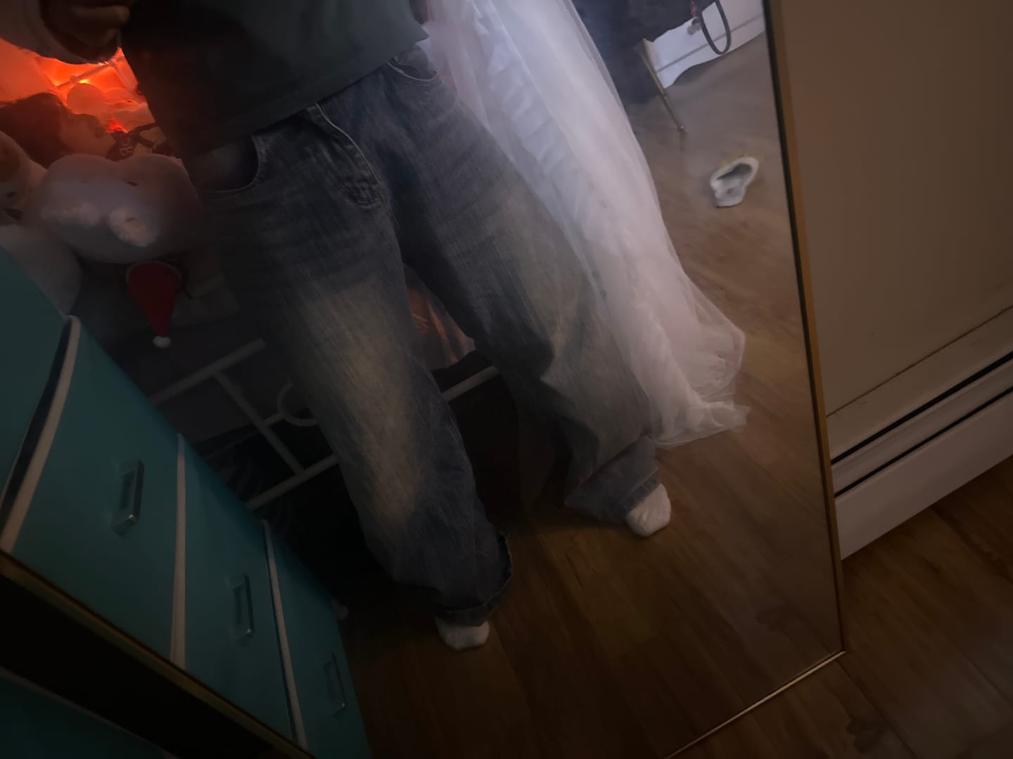 Customer photo review of Washed  Bamboo Weave Baggy Bootcut Jeans | Inflation Streetwear