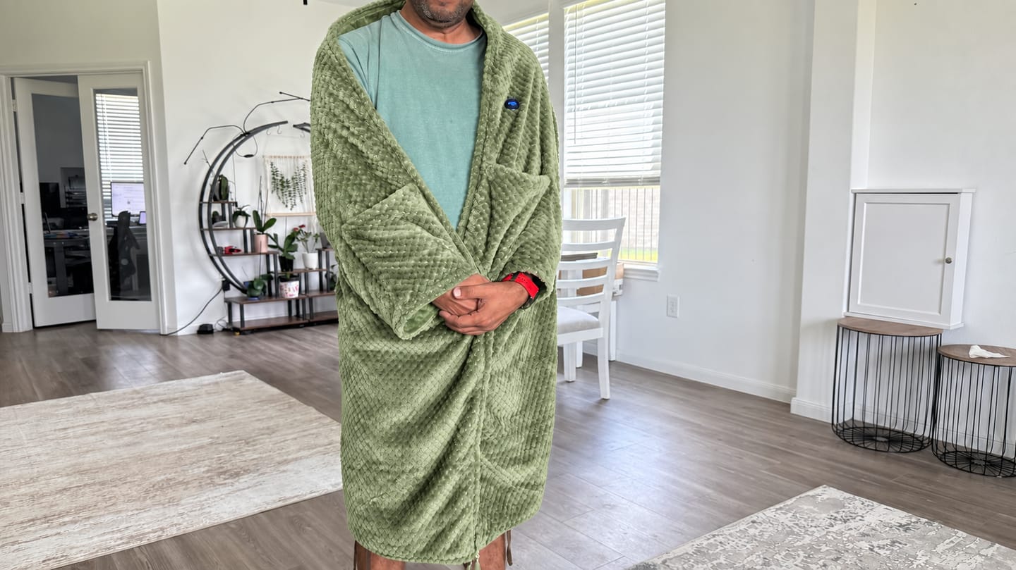 Customer photo review of ShadeEase USB Heated Wearable Shawl