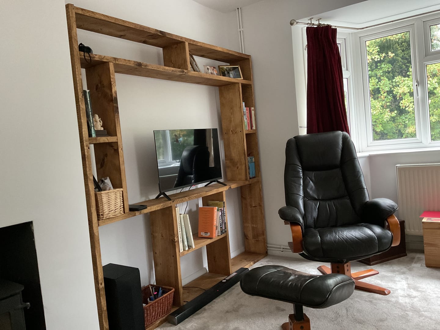 Customer photo review of Reclaimed Wood Bookcase | Rustic Scaffold Shelving Unit | Handmade Timber Bookshelf | TV Stand & Media Console Options | Unique Custom Dimensions - tvog