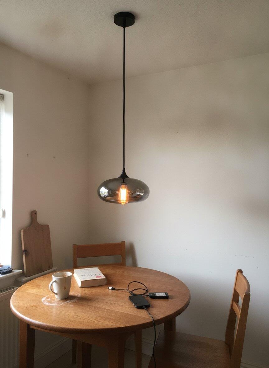 Customer photo review of Bottle Pendant Light, Hand-Blown Smoke Gray Glass, Black, E27