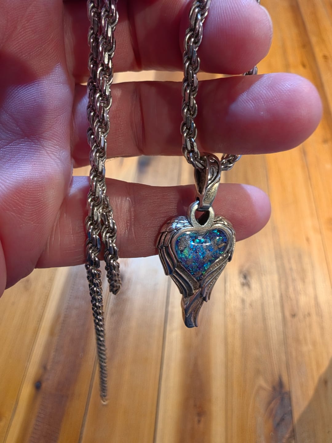 Customer photo review of Angel Wing Heart Pendant  - Engravable