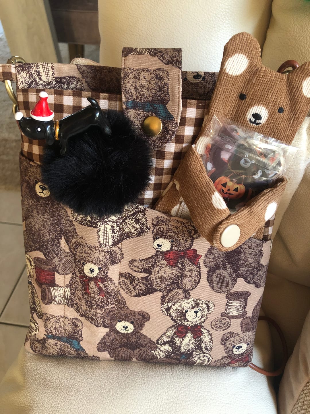 Customer photo review of Hugging Bear Zipper Pouch — Handmade Bag Charm
