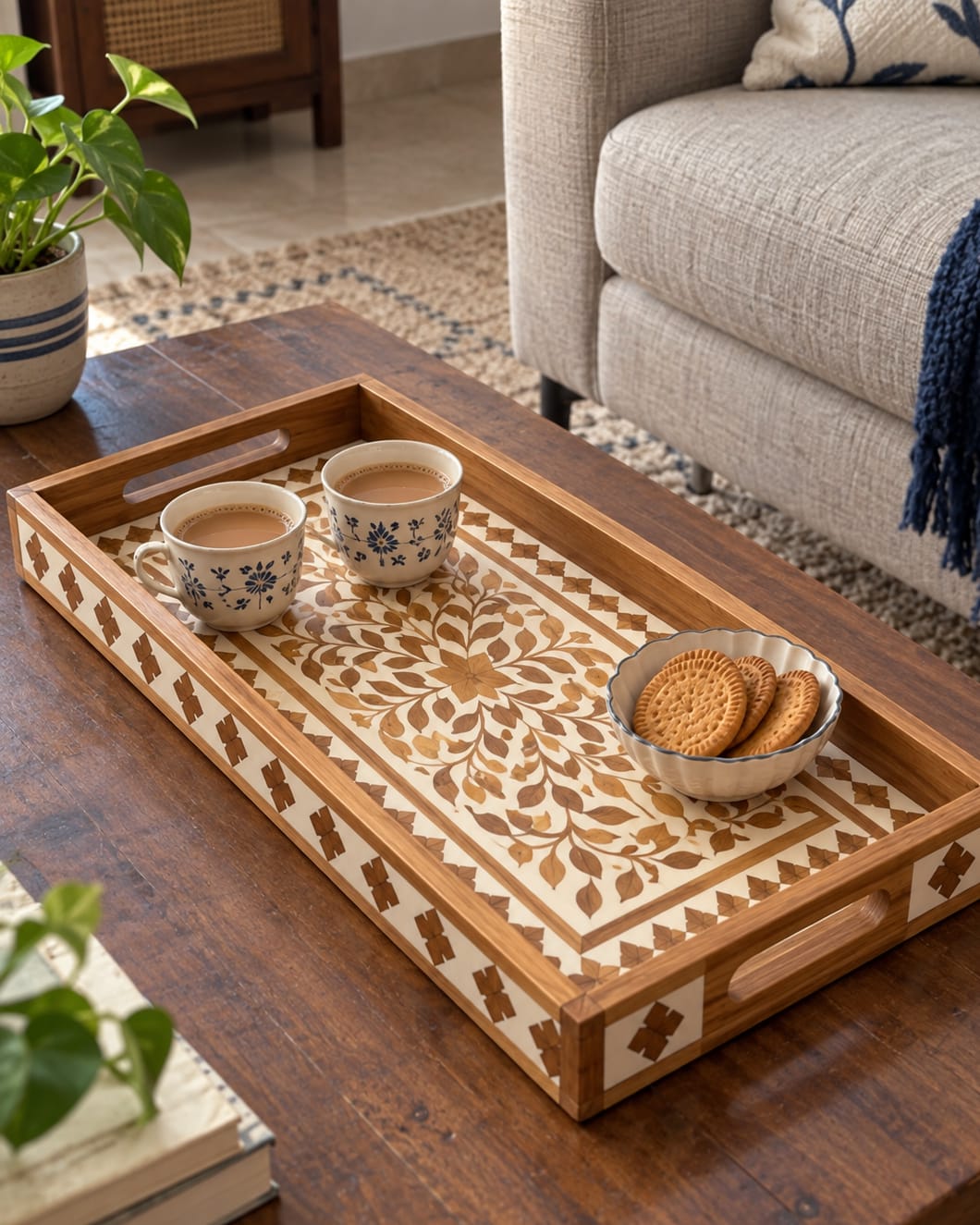 Customer photo review of Wood Inlay Rectangular Serving Tray