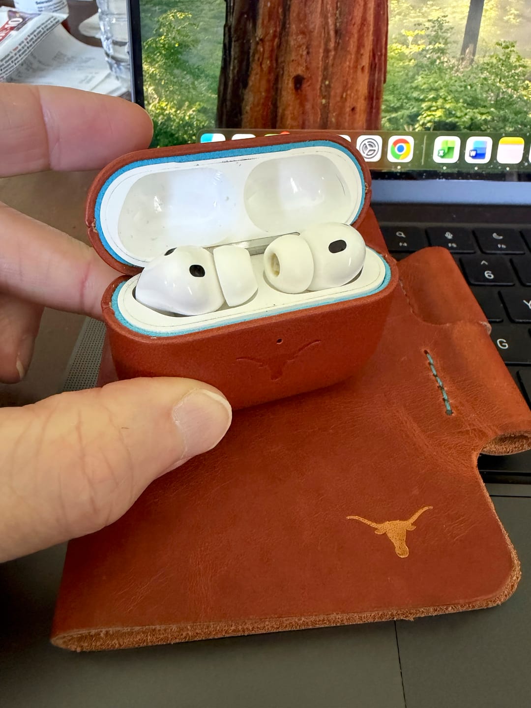 Customer photo review of The GameDay Leather AirPods Case - Burnt Orange