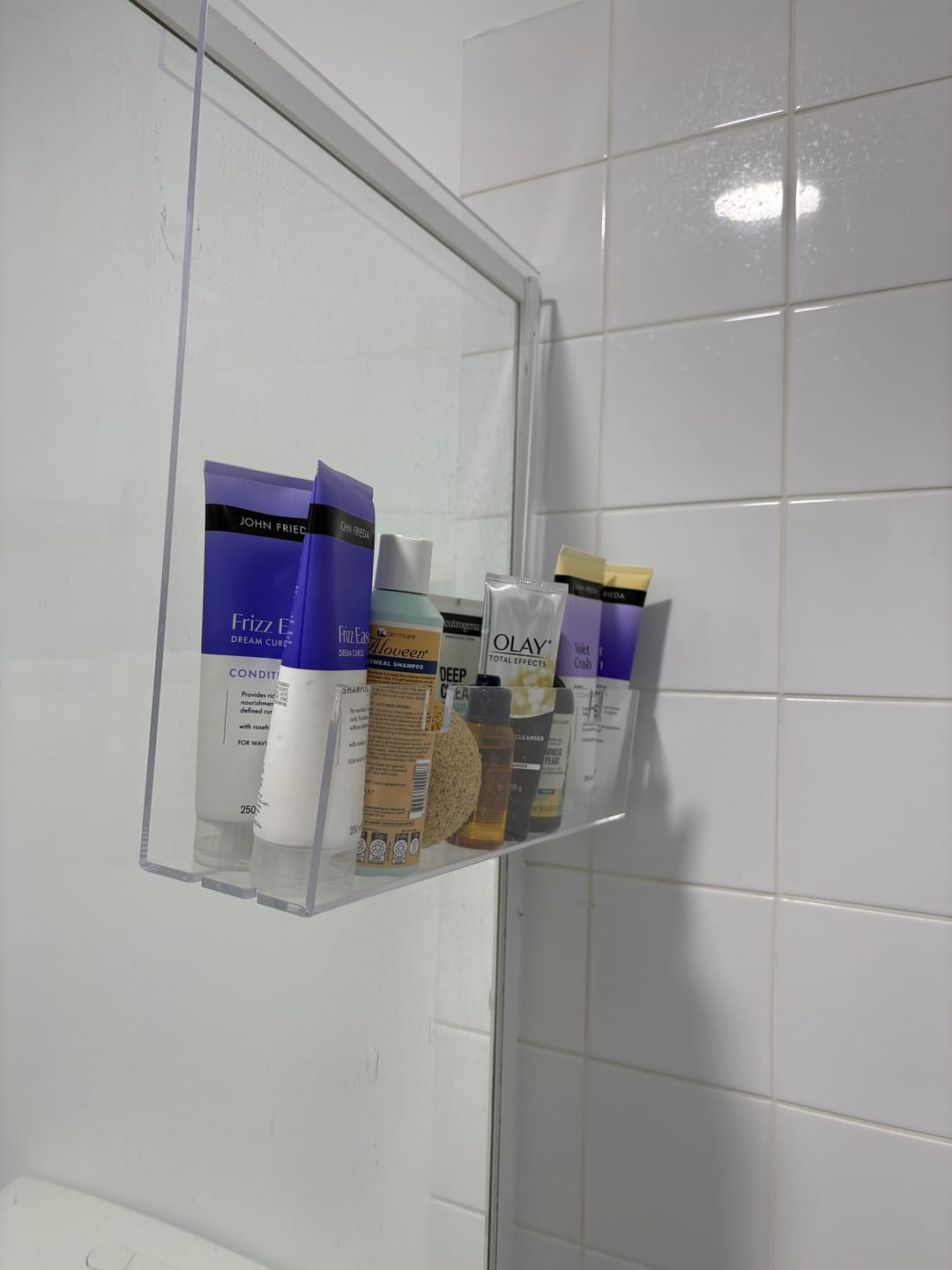 Customer photo review of Clear Acrylic Shower Shelf
