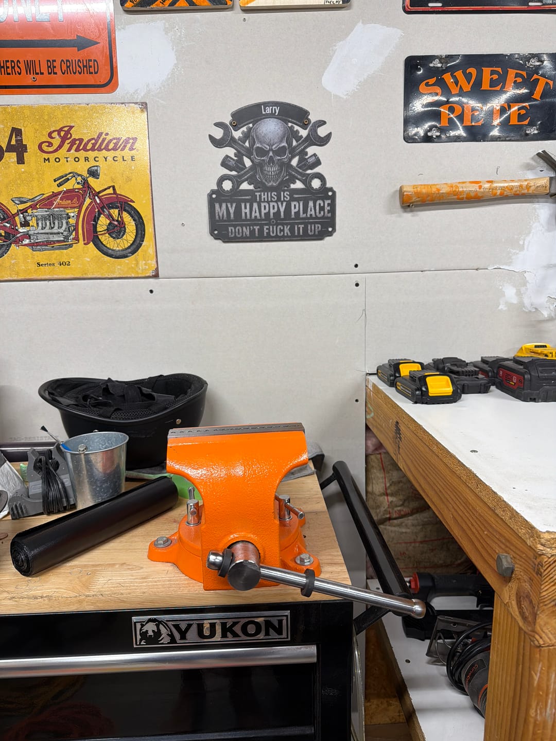 Customer photo review of This Is My Happy Place - Funny Garage Sign For Him - Personalized Metal Sign