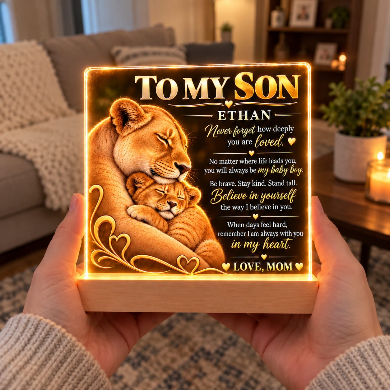 Customer photo review of To My Son From Mom / Lioness & Cub LED Acrylic Plaque