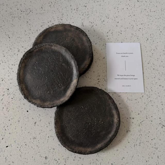 Customer photo review of Handmade Ceramic Coaster Set