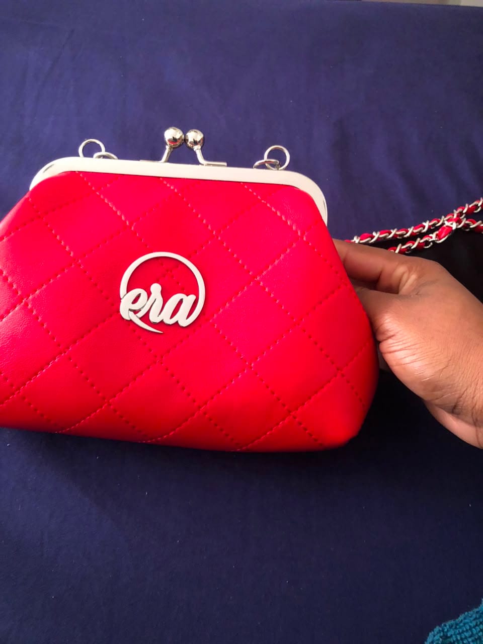 Customer photo review of ERA Mini Kisslock Chain Bag – Red