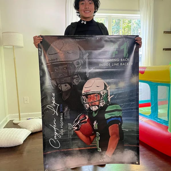 Customer photo review of Custom Sports Banner - Reflection Football