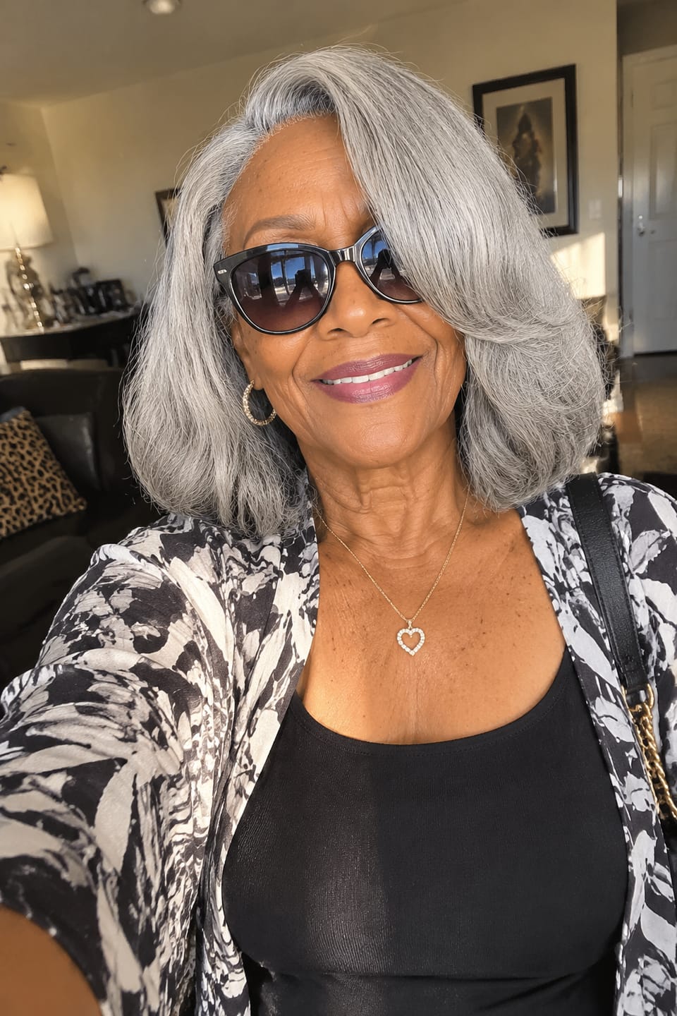 Customer photo review of Luvwin Short Layered Side Parted Salt And Pepper Wig With Bang 5x5 Closure Wig