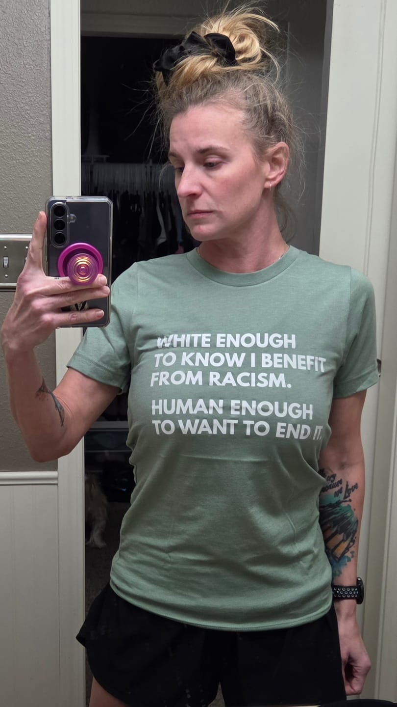 Customer photo review of Human Enough Unisex T-Shirt