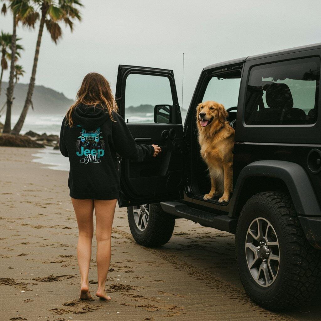 Customer photo review of Multicolor Jeep Girl T-Shirt Zip Hoodie