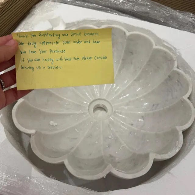 Customer photo review of White Marble Petal Flower Vessel Sink