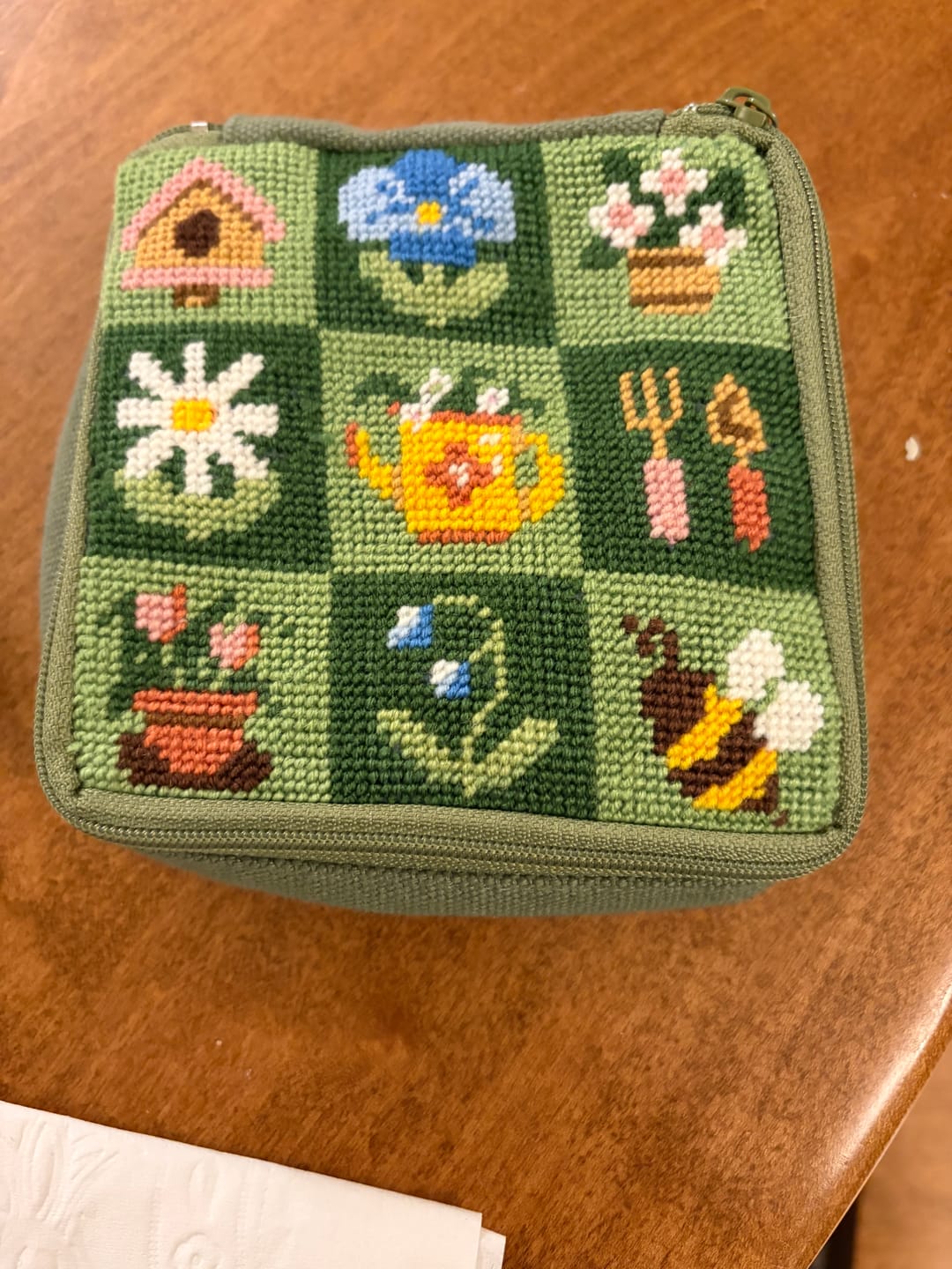 Customer photo review of GARDEN CHARMS - Needlepoint Pouch Kit