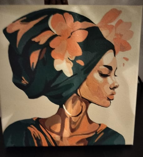 Customer photo review of Mini Peinture par Numéros 20x20cm avec cadre Femme au turban floral
