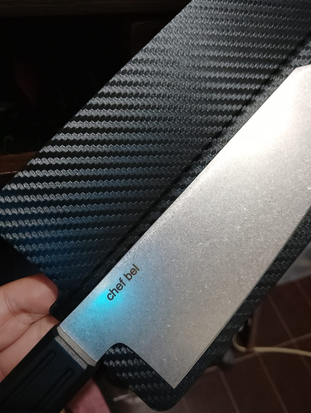 Customer photo review of 180mm Bunka. Stonewashed AUS8. Black Recycled Plastic Skateboard Material Handle