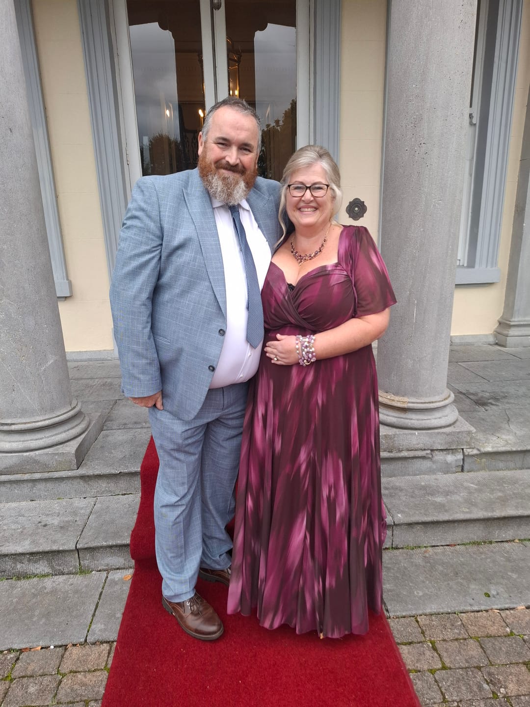 Customer photo review of Kemi Wine Ombre Print Bolero Wrap Bodice Maxi Gown