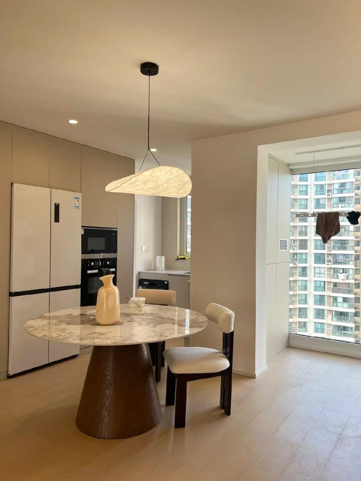 Customer photo review of Tense Pendant Light, Tyvek Paper Shade, White and Black, Warm Dimmable