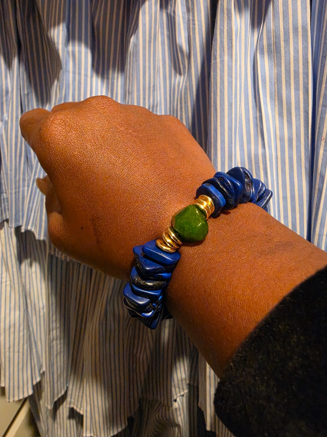 Customer photo review of Cobalt Jade Stretch Statement Bracelet