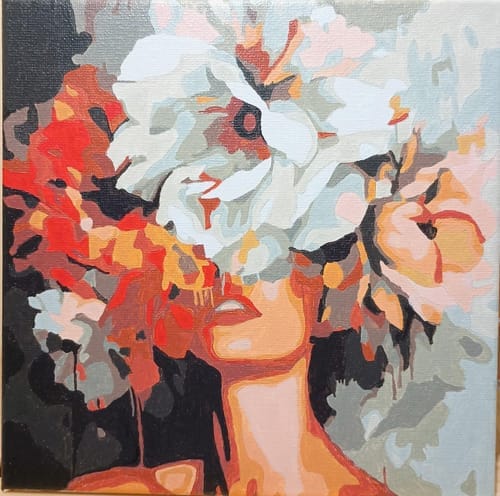 Customer photo review of Mini Peinture par Numéros 20x20cm avec cadre Beauté derrière les fleurs