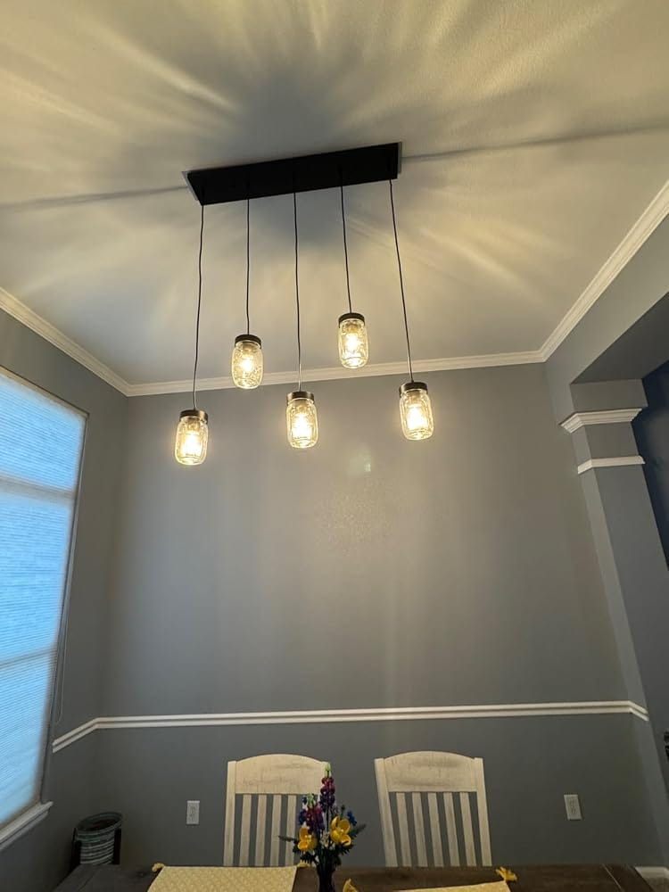 Customer photo review of 5 Light Hanging Bar with Glass Jar Shades