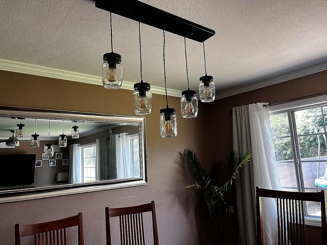 Customer photo review of 5 Light Hanging Bar with Glass Jar Shades