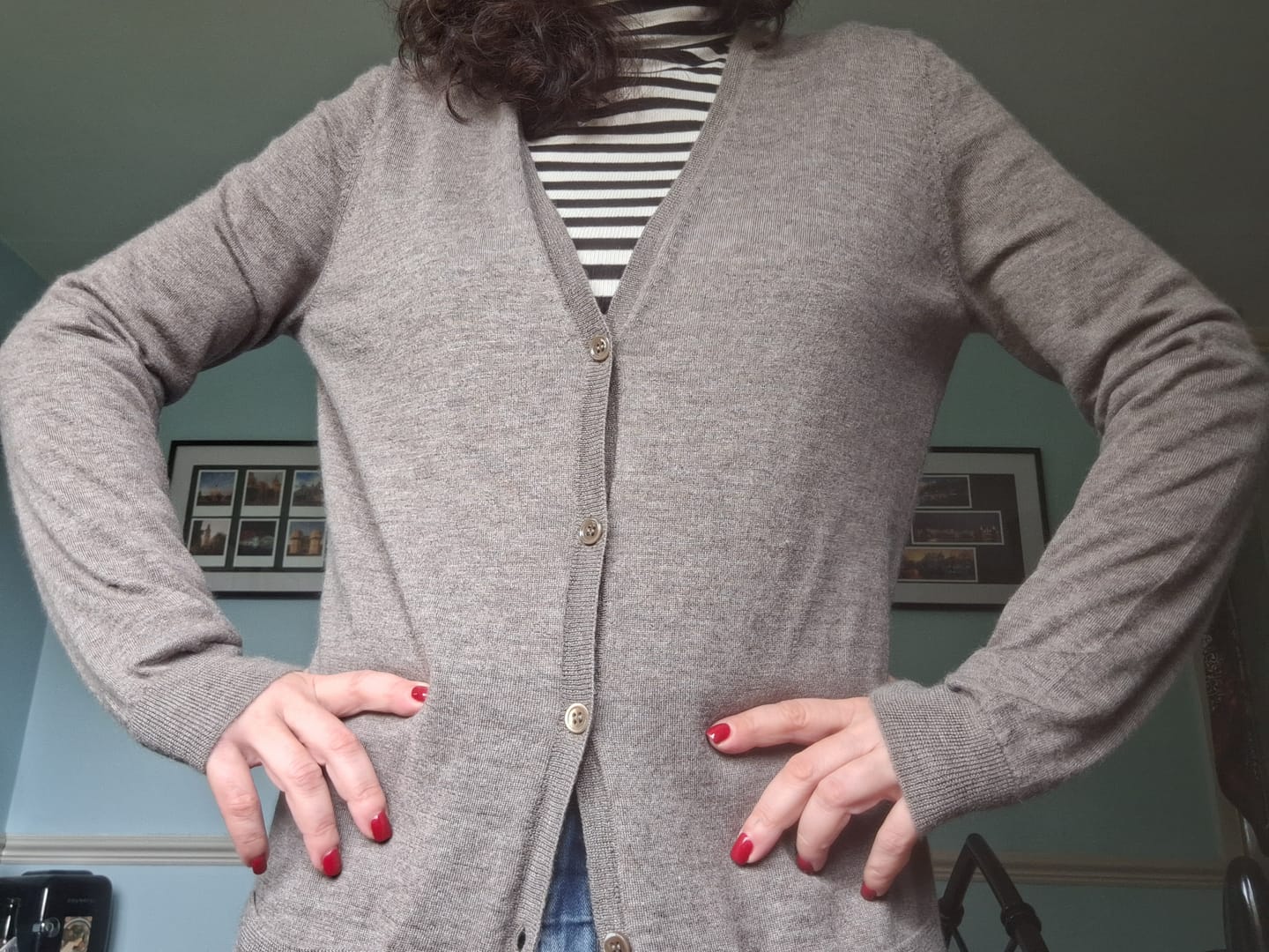 Customer photo review of Mink Brown Fine Knit Cashmere V Neck Cardigan with Pockets Medium