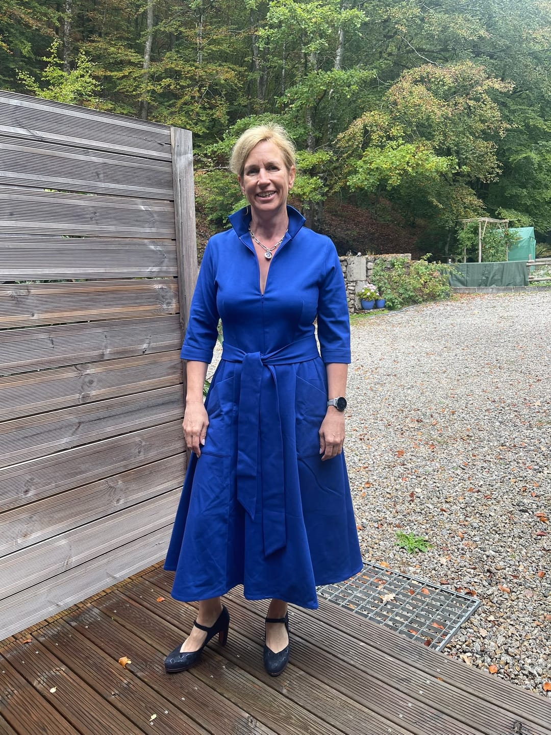 Customer photo review of The 'Zip Pocket' Dress in Bright Blue Ponte Jersey  - Ballerina Length - shipping early w/c 28th Sept