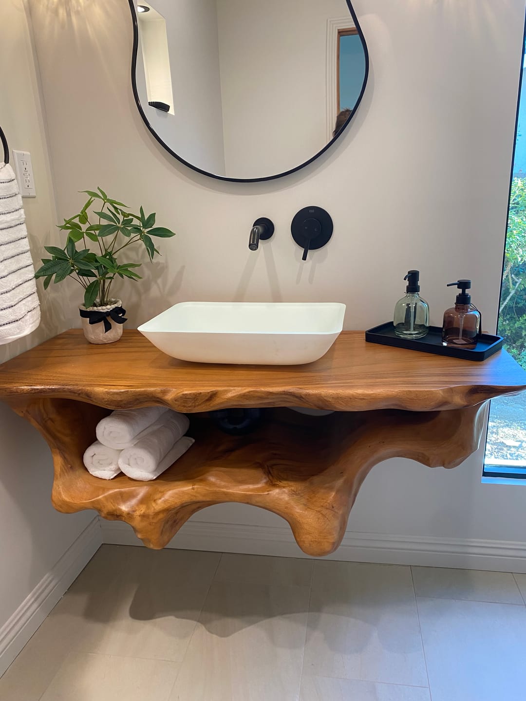 Customer photo review of Mid Century Live Edge Floating Vanity Best Bathroom Decor