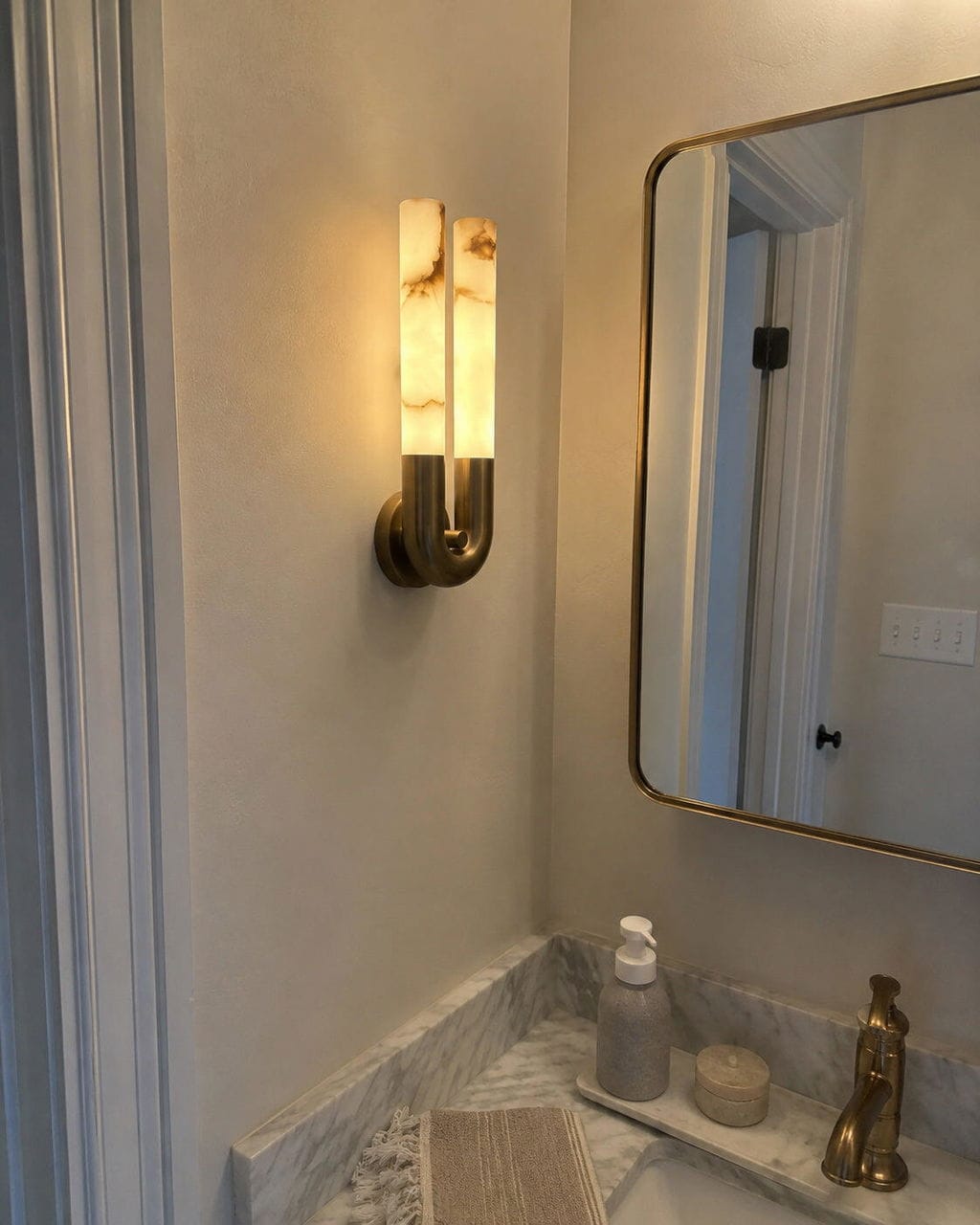 Customer photo review of Arch Wall Sconce in Alabaster & Metal, Bronze or Nickel, Integrated LED