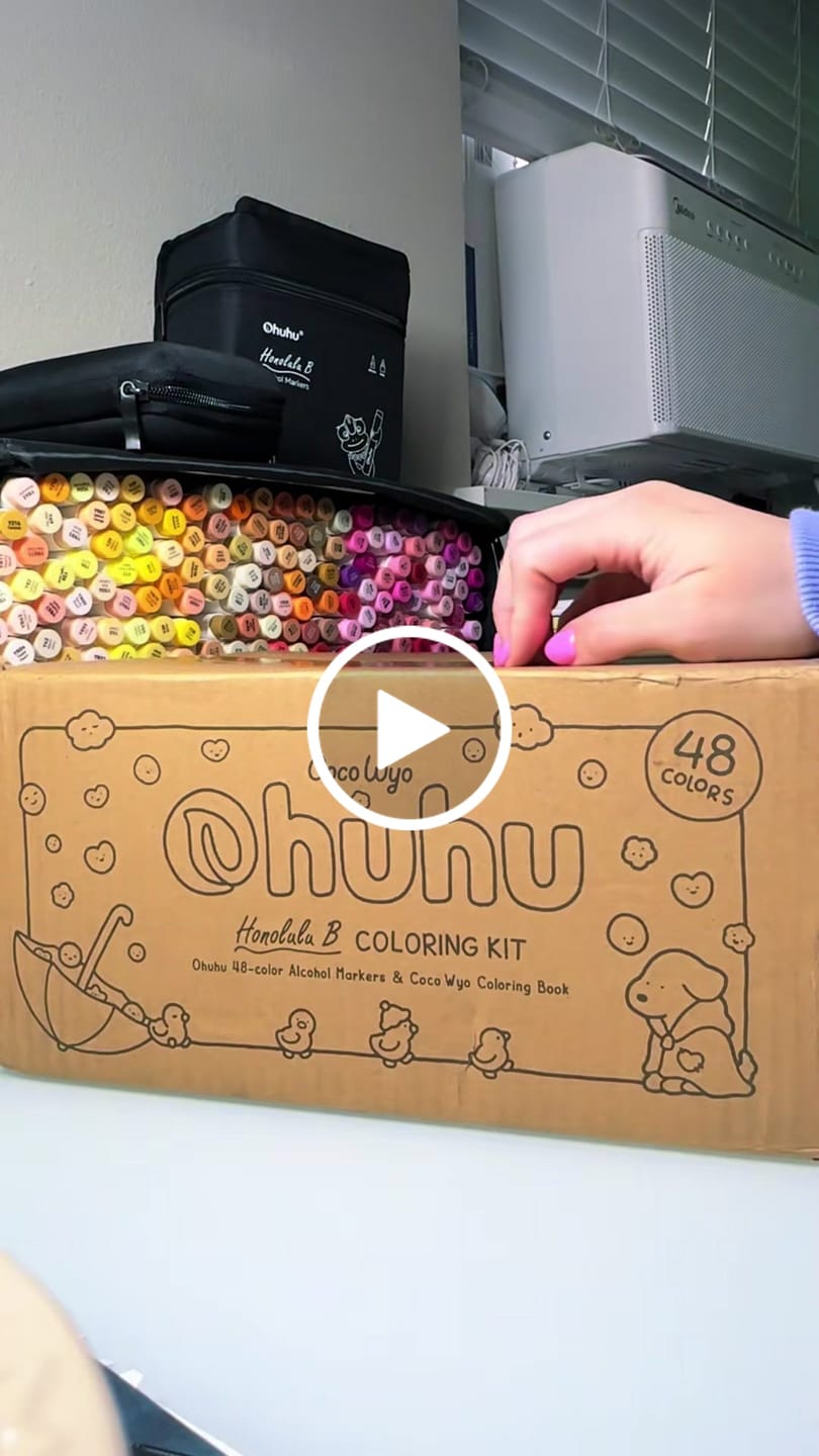 Customer video review of Ohuhu x Coco Wyo Cozy Mood Coloring Kit, Honolulu B 48 Colors Alcohol Markers with Brush & Fine Dual Tips, Coloring Book with Mood Tracker Pages