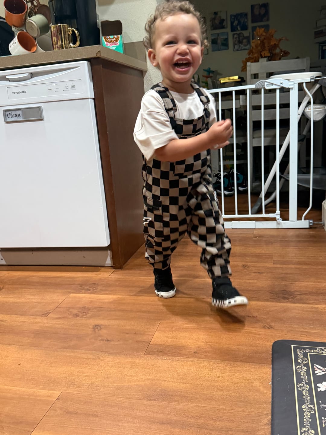 Customer photo review of Overalls in Checkered Taupe + Black