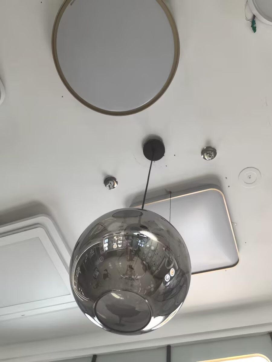 Customer photo review of Bottle Pendant Light, Hand-Blown Smoke Gray Glass, Black, E27