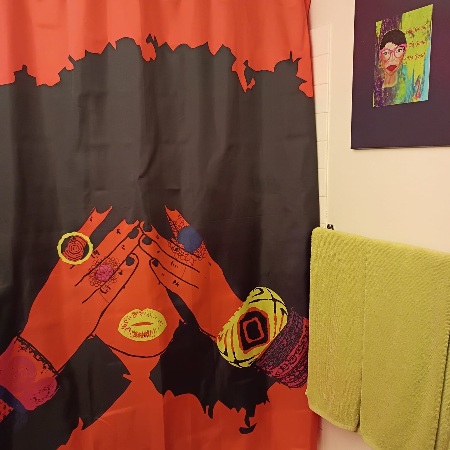Customer photo review of Shanell Orange Shower Curtain