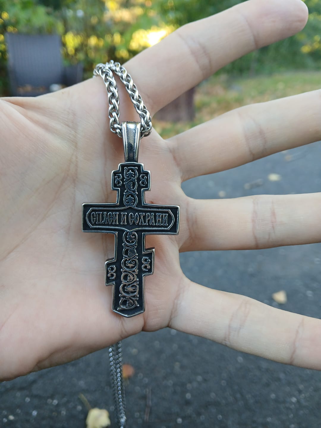 Customer photo review of FREE Today: Titanium Orthodox Jesus Crucifix Necklace Protection Jewelry