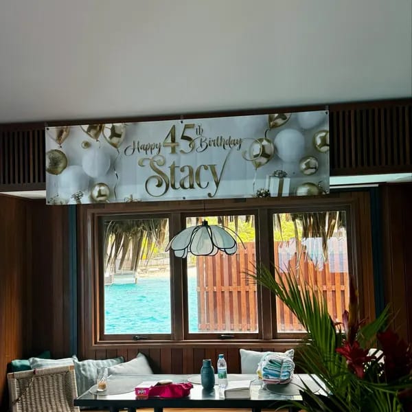 Customer photo review of Custom White & Gold Birthday Party Banner