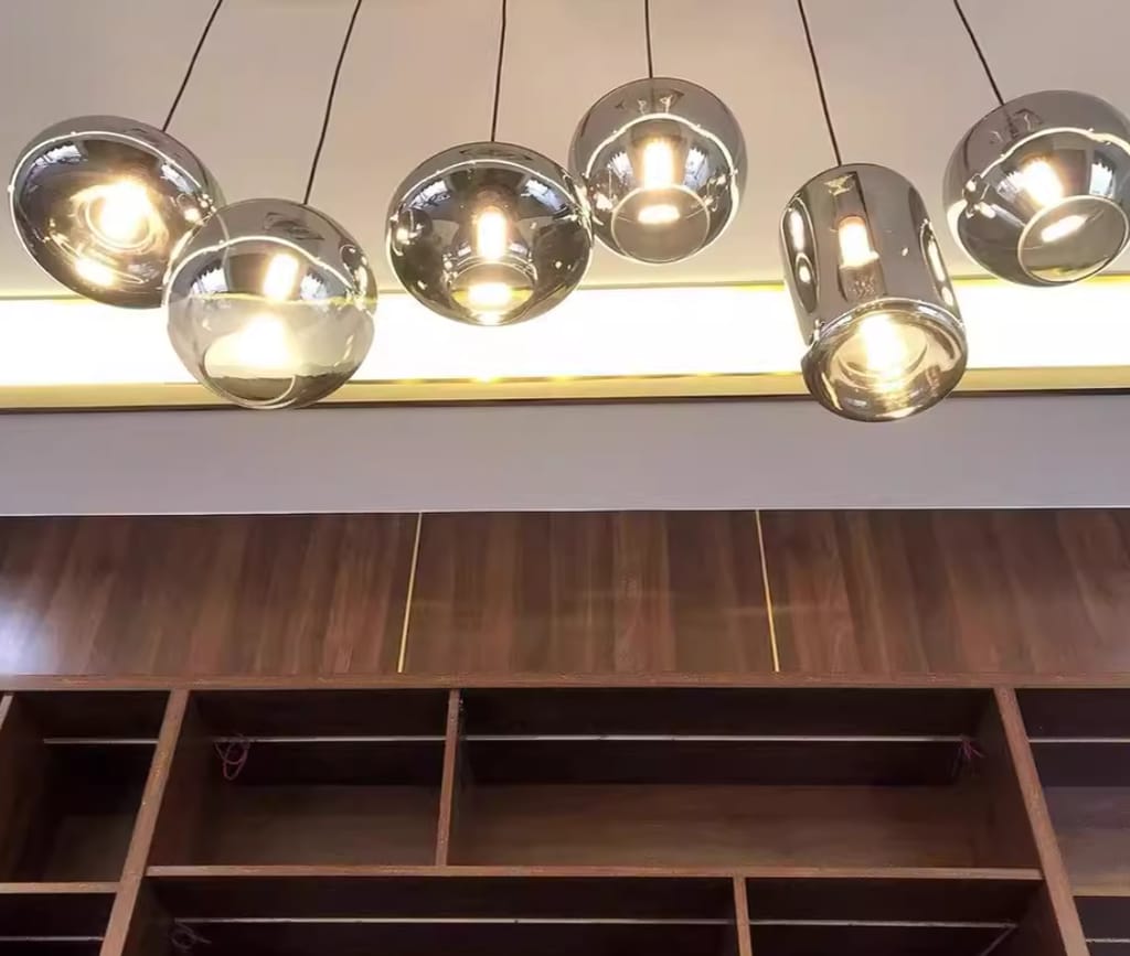 Customer photo review of Bottle Pendant Light, Hand-Blown Smoke Gray Glass, Black, E27
