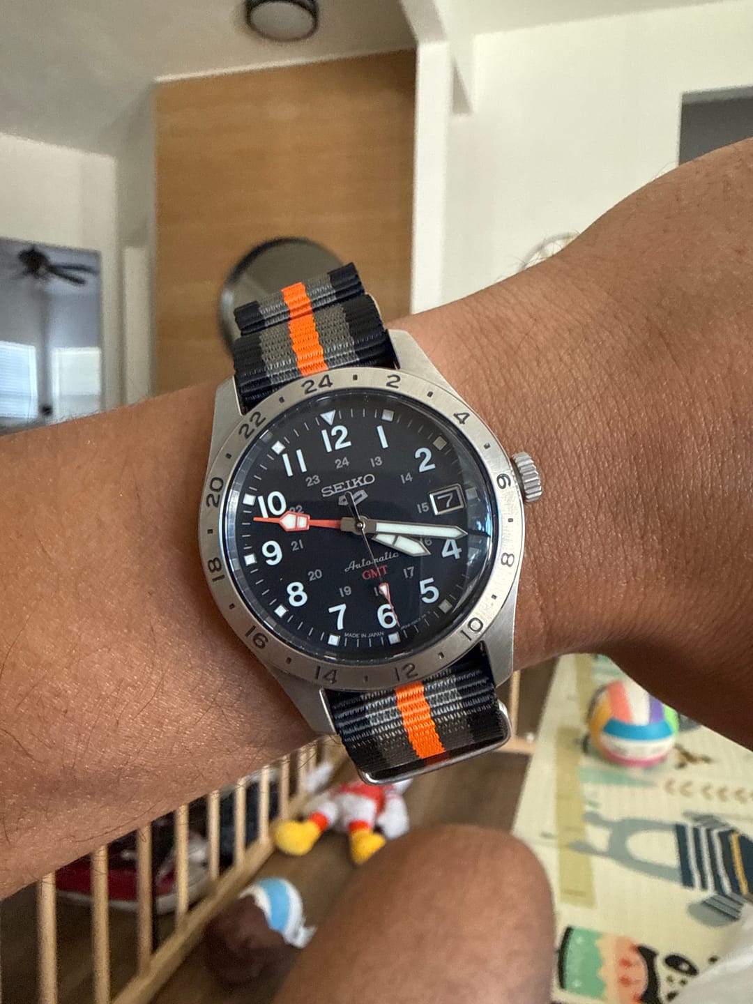 Customer photo review of Black, Orange and Grey Striped Nylon Single-Piece