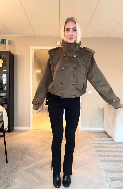 Customer photo review of Amelia Retro Faux Suede Cropped Trench