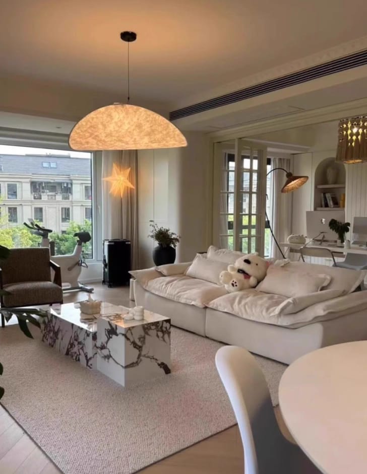 Customer photo review of Tense Pendant Light, Tyvek Paper Shade, White and Black, Warm Dimmable