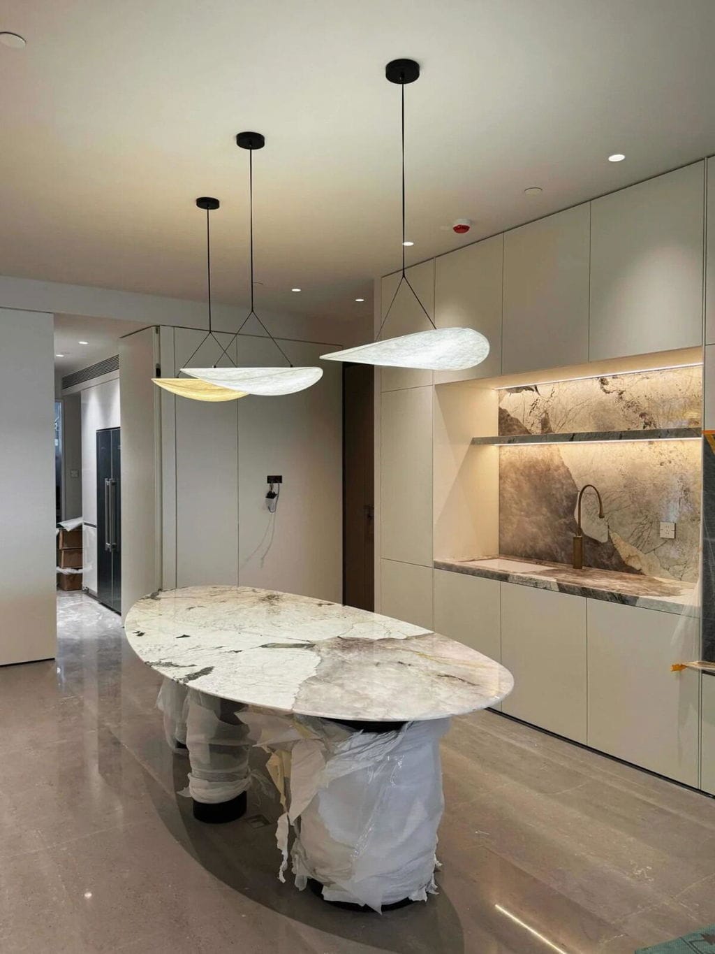 Customer photo review of Tense Pendant Light, Tyvek Paper Shade, White and Black, Warm Dimmable