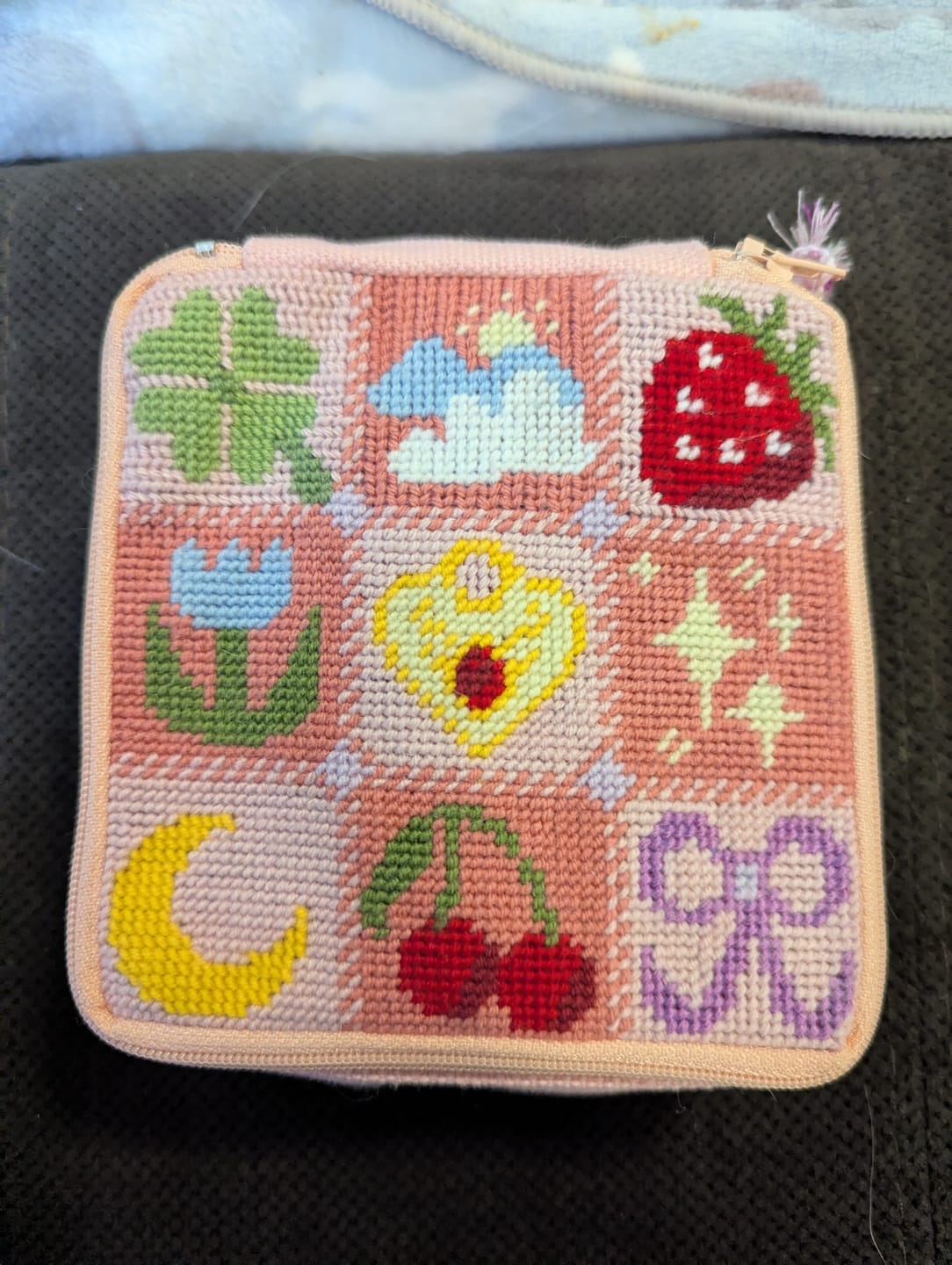 Customer photo review of GOOD LUCK CHARMS - Needlepoint Pouch Kit
