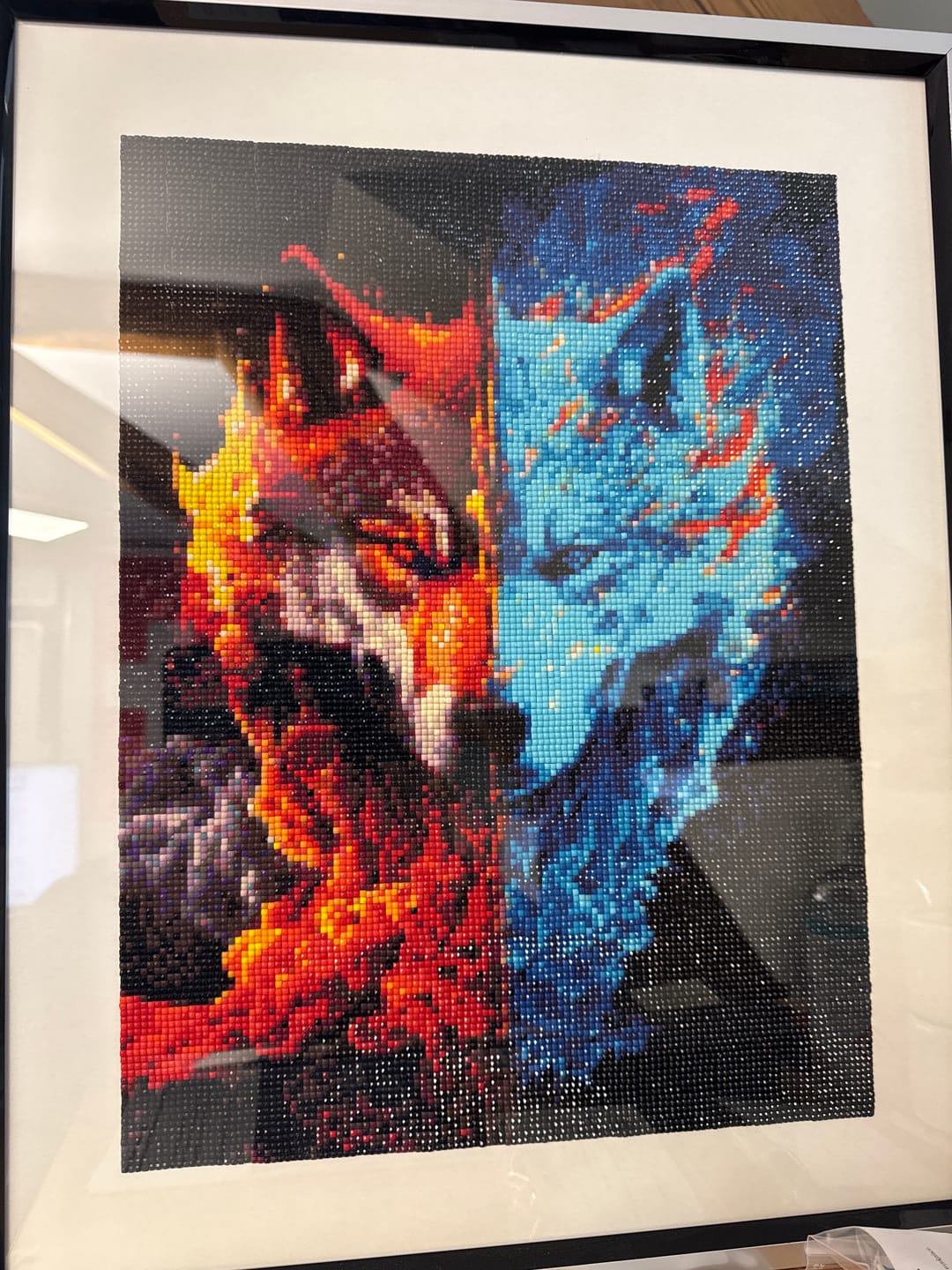 Customer photo review of Wolfskopf halb Feuer halb Wasser LA- 5D DIY Diamond Painting