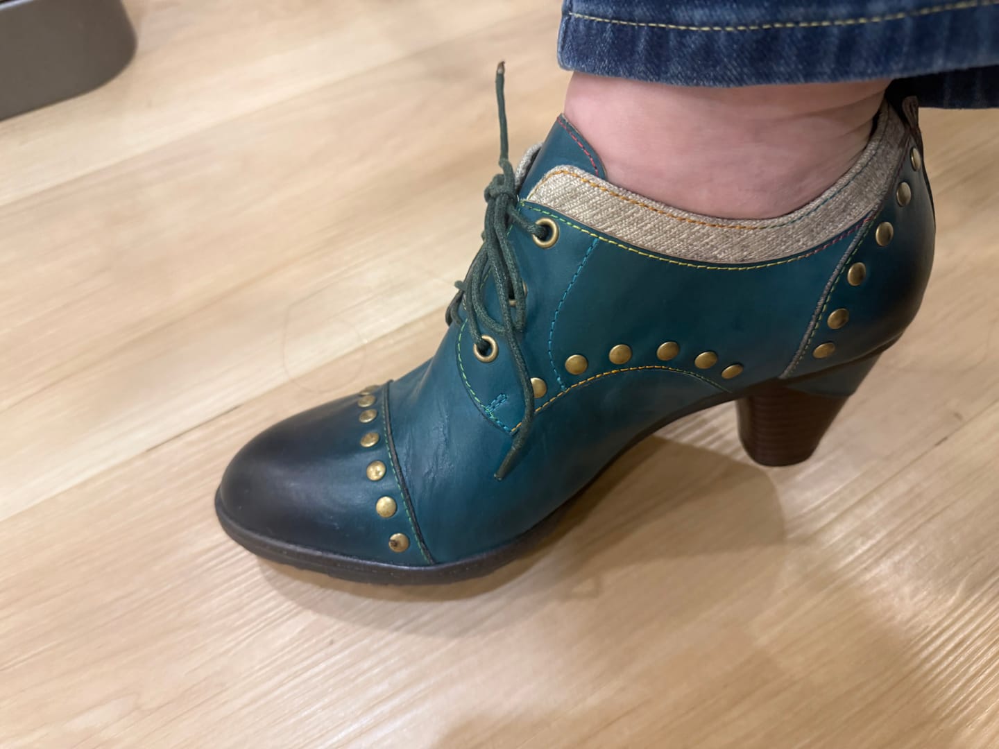 Customer photo review of Vintage Teal Studded Oxford Heels