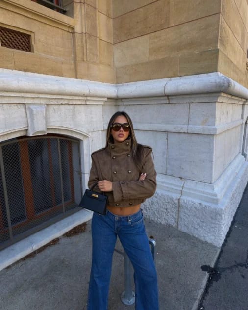 Customer photo review of Amelia Retro Faux Suede Cropped Trench