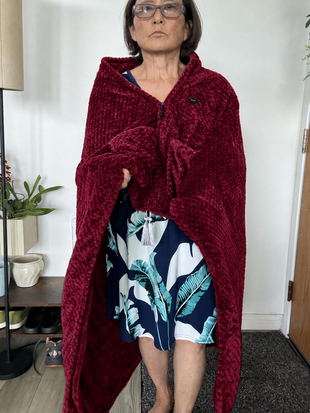 Customer photo review of ShadeEase USB Heated Wearable Shawl
